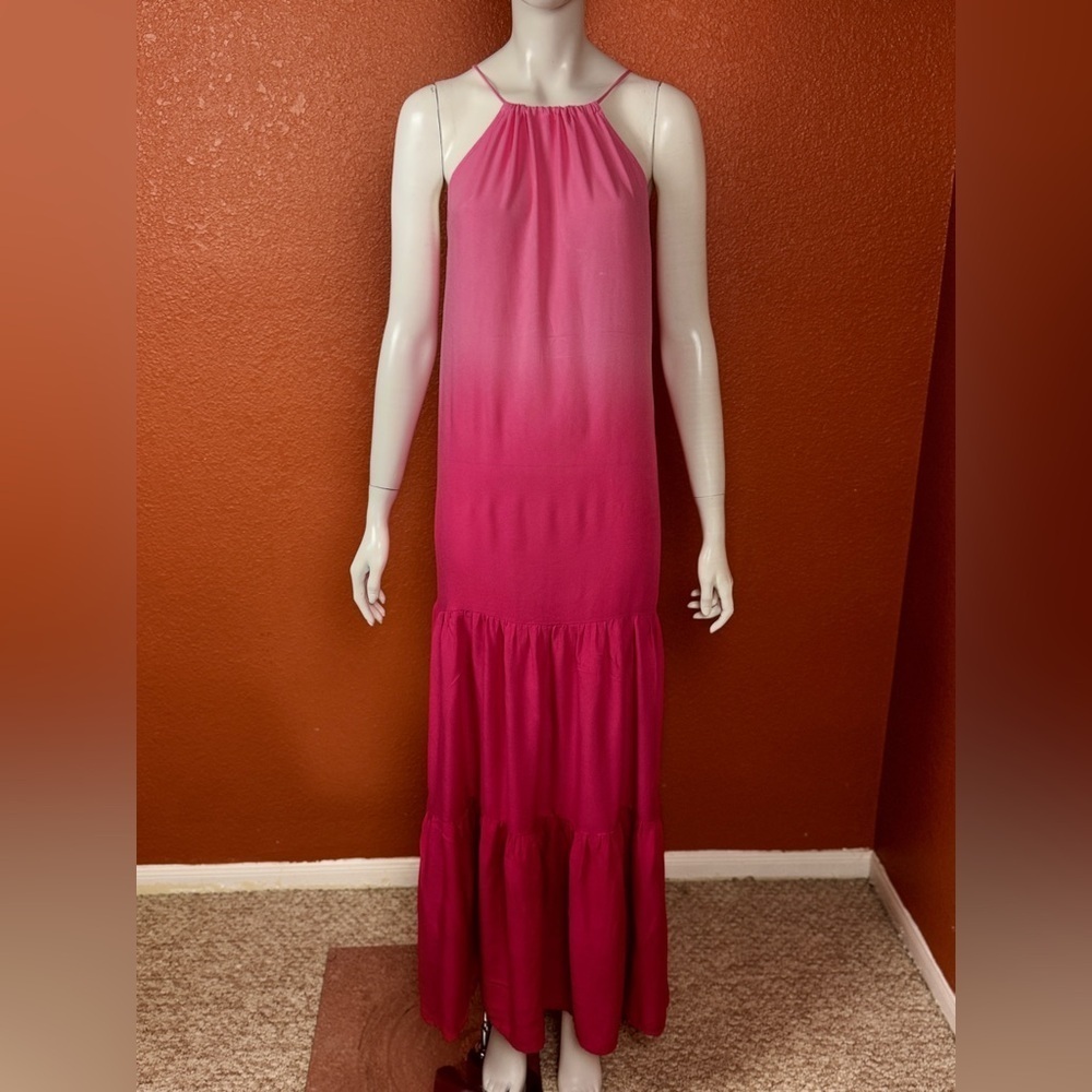 Unbranded 100% Rayon Tiered Halter Elegant Pink Maxi Dress Size Small G#46